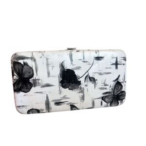 Icing Black and White Butterfly Floral Hard Shell Accordion Clutch Wallet